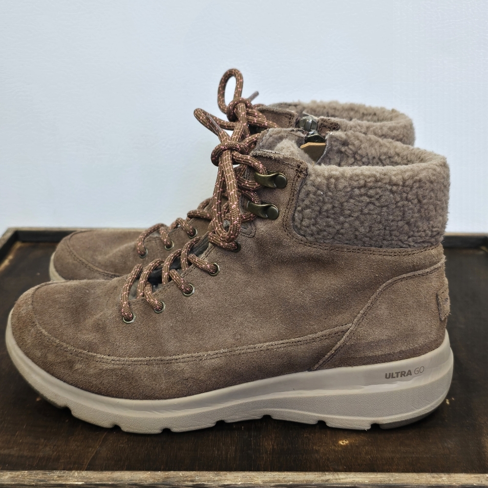 Womens Skechers Ultra Go Brown Suede Boots
